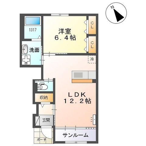 フォレットA(1LDK/1階)の間取り写真