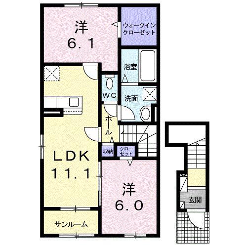 ミラノⅤ B(2LDK/2階)の間取り写真