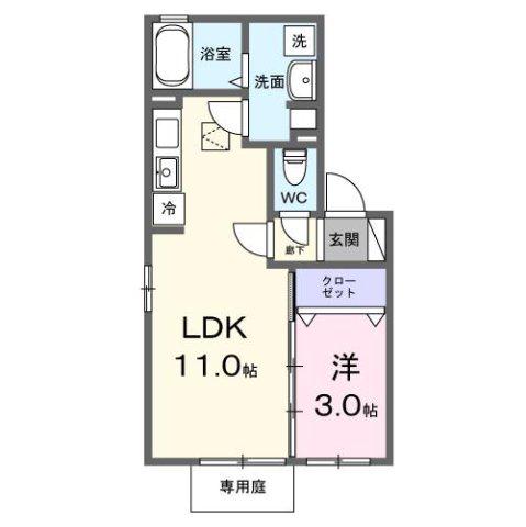 富山地鉄不二越上滝 朝菜町駅 徒歩10分 2階建 築21年(1LDK/1階)の間取り写真