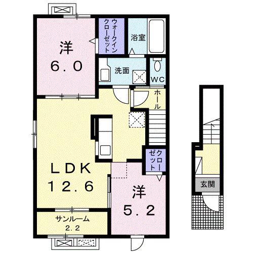 富山地鉄富山港線 萩浦小学校前駅 徒歩46分 2階建 築4年(2LDK/2階)の間取り写真