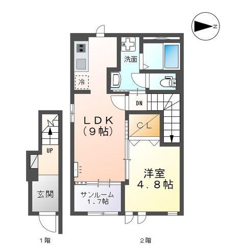 シャトレーン(1LDK/2階)の間取り写真
