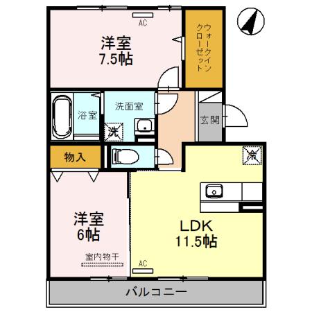 富山地鉄不二越上滝 南富山駅 徒歩13分 3階建 築18年(2LDK/2階)の間取り写真