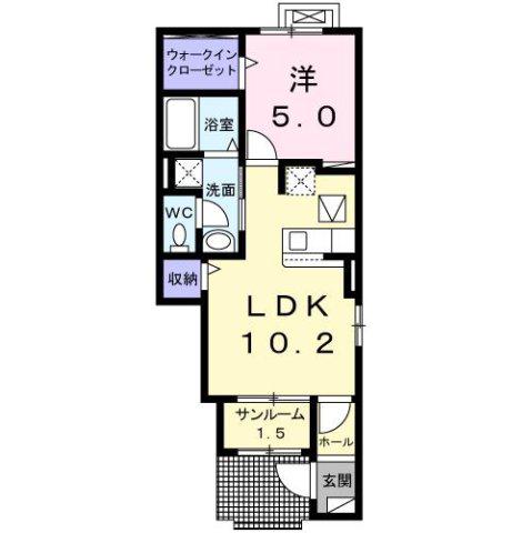 エソール中川(1LDK/1階)の間取り写真