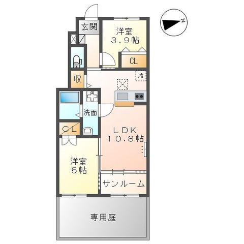 富山地鉄不二越上滝 南富山駅 徒歩12分 2階建 新築(2LDK/1階)の間取り写真