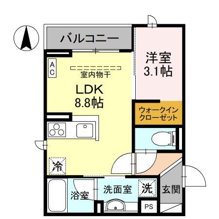 富山地鉄富山市内線 中町駅 徒歩3分 3階建 築1年(1LDK/2階)の間取り写真