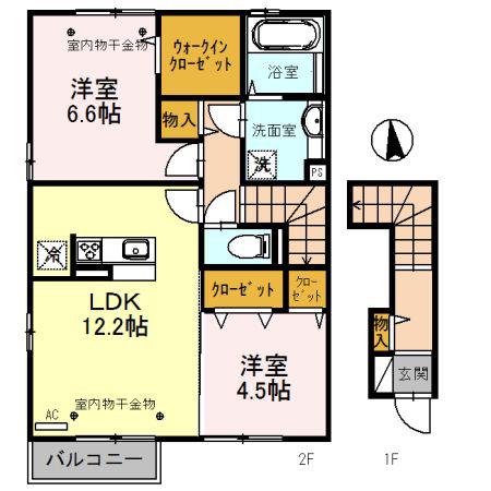 富山地鉄不二越上滝 朝菜町駅 徒歩10分 2階建 築8年(2LDK/2階)の間取り写真