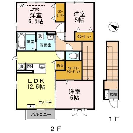 D-ROOM小矢部C棟(3LDK/2階)の間取り写真