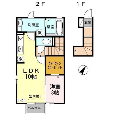 リアンB棟(1LDK/2階)の間取り写真