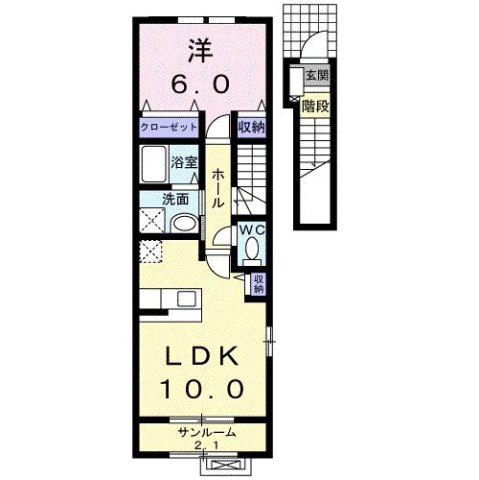 富山地鉄不二越上滝 大泉駅(富山) 徒歩4分 2階建 築15年(1LDK/2階)の間取り写真