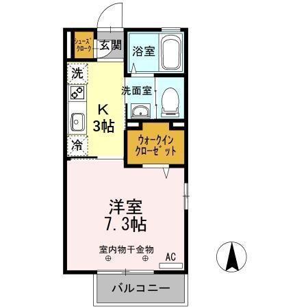 ファインコートⅢ A棟(1K/2階)の間取り写真