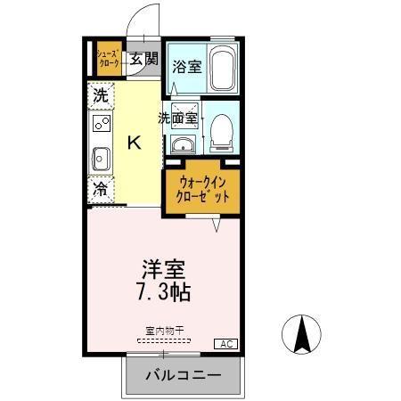 ファインコートⅢ B棟(1K/1階)の間取り写真