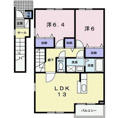 ラ・ファインA(2LDK/2階)の間取り写真