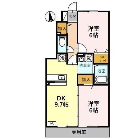 あいの風とやま鉄道 小杉駅(あいの風) 徒歩11分 2階建 築22年(2DK/1階)の間取り写真