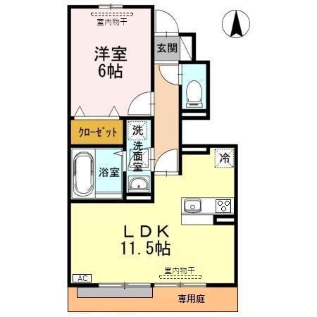 D-ROOM大樹(1LDK/1階)の間取り写真