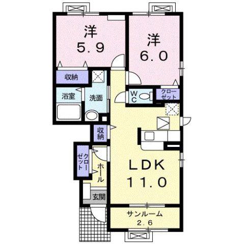 高山本線 婦中鵜坂駅 徒歩16分 2階建 築18年(2LDK/1階)の間取り写真