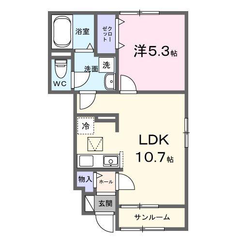 セゾンフルール(1LDK/1階)の間取り写真