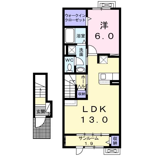 エソール中川(1LDK/2階)の間取り写真