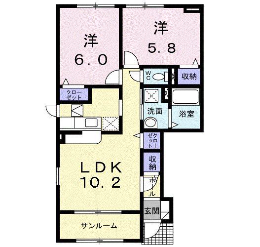 サンパティークいしぜ(2LDK/1階)の間取り写真