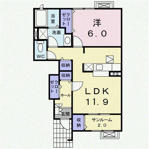 ロゼ・フルール(1LDK/1階)の間取り写真
