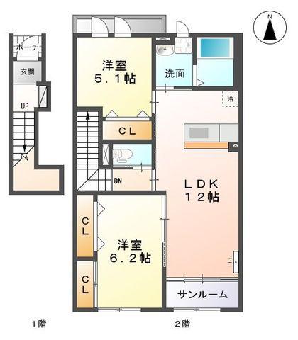 スペリアージュT(2LDK/2階)の間取り写真