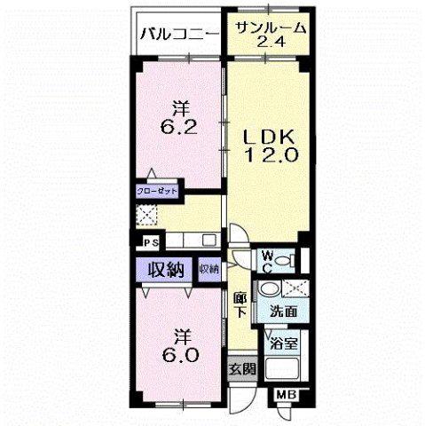 サンセール・ロワイエ(2LDK/2階)の間取り写真