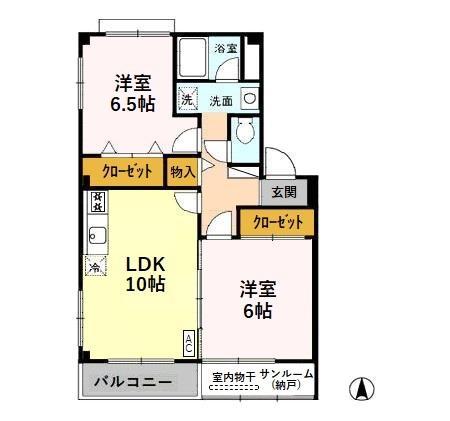 レジデンス横田南(2LDK/1階)の間取り写真