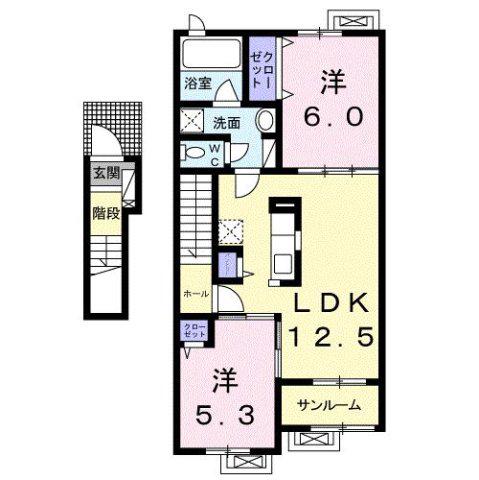 ヴィラージュS Ⅱ(2LDK/2階)の間取り写真