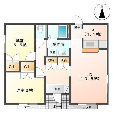 富山地鉄富山港線 粟島駅 徒歩9分 1階建 築15年(2LDK)の間取り写真