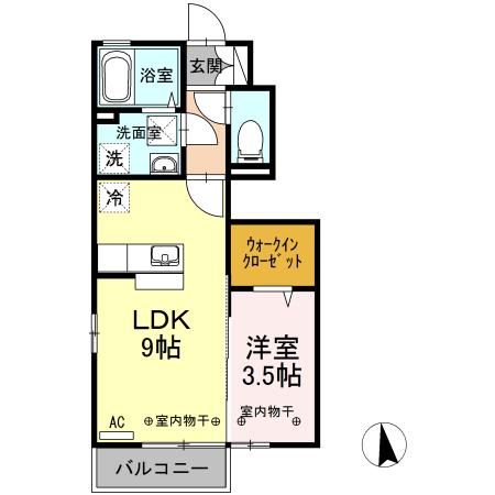 富山地鉄不二越上滝 小杉駅(地鉄) 徒歩21分 2階建 築11年(1LDK/1階)の間取り写真