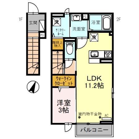富山地鉄不二越上滝 上堀駅 徒歩14分 2階建 築3年(1LDK/2階)の間取り写真