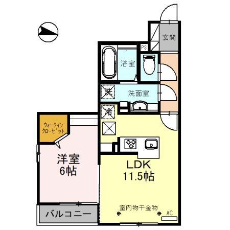 富山地鉄不二越上滝 上堀駅 徒歩8分 2階建 築3年(1LDK/1階)の間取り写真