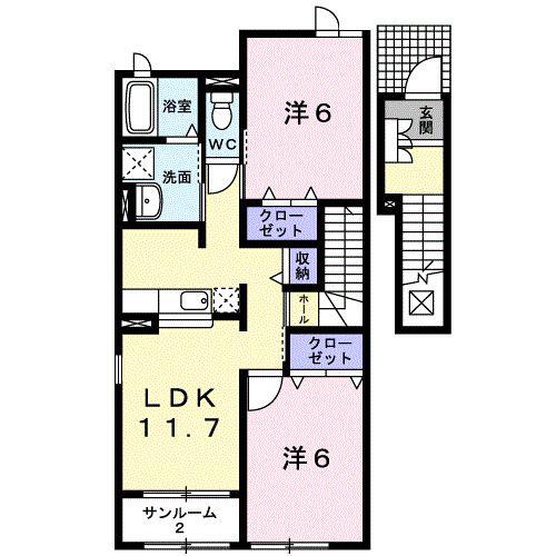 ヴィラ・リーブズC(2LDK/2階)の間取り写真