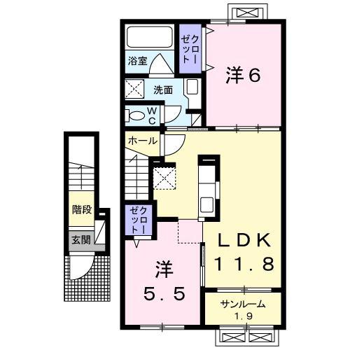 あいの風とやま鉄道 越中大門駅 徒歩21分 2階建 築9年(2LDK/2階)の間取り写真