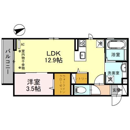 富山地鉄本線 稲荷町駅(富山) 徒歩5分 3階建 築4年(1LDK/2階)の間取り写真
