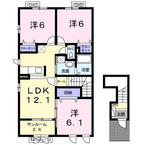 ヴィラ・クレール(3LDK/2階)の間取り写真