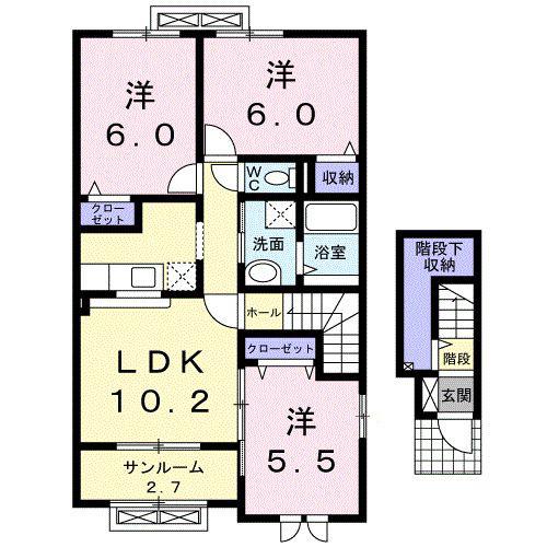 富山地鉄不二越上滝 大泉駅(富山) 徒歩33分 2階建 築15年(3LDK/2階)の間取り写真
