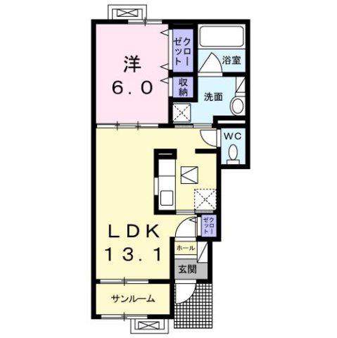 ソルミーテ(1LDK/1階)の間取り写真