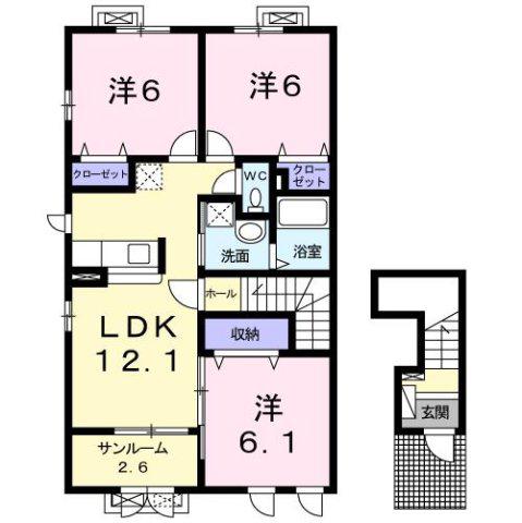 シェル・トゥールA(3LDK/2階)の間取り写真