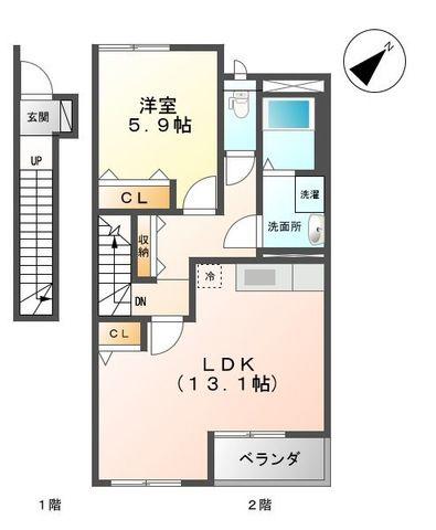 あいの風とやま鉄道 呉羽駅 徒歩19分 2階建 築15年(1LDK/2階)の間取り写真