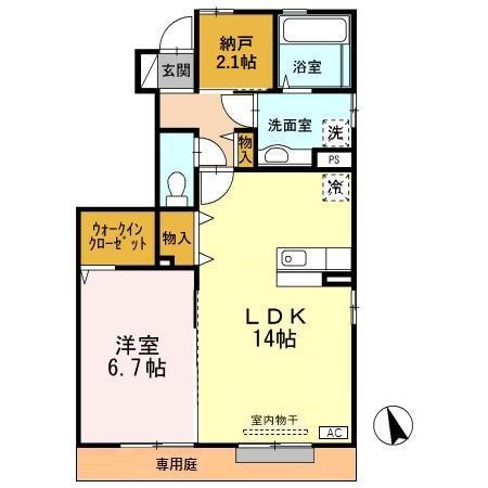 D-ROOMアイ(1LDK/1階)の間取り写真