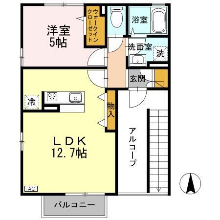 富山地鉄不二越上滝 朝菜町駅 徒歩33分 2階建 築14年(1LDK/2階)の間取り写真