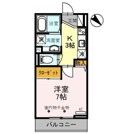 富山地鉄富山市内線 富山大学前駅 徒歩11分 2階建 築6年(1K/2階)の間取り写真