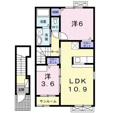 ルージュ エレガンテ(2LDK/2階)の間取り写真