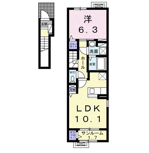 ヒカルサ高岡角イースト(1LDK/2階)の間取り写真