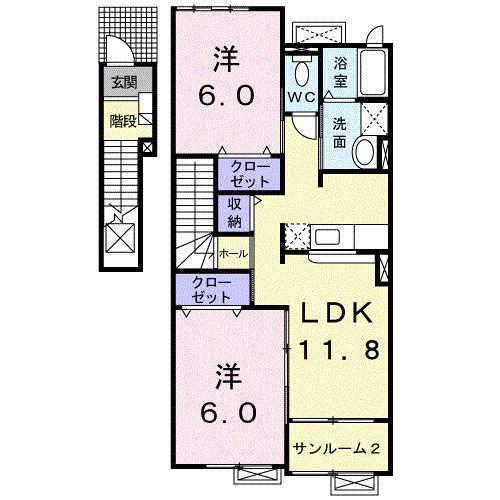 ウィステリアA(2LDK/2階)の間取り写真