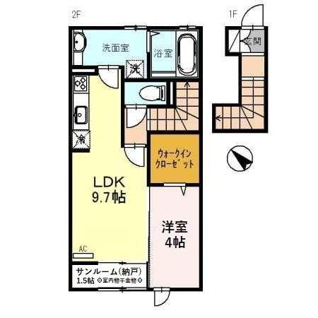 富山地鉄富山市内線 桜橋駅(富山) 徒歩14分 2階建 築10年(1LDK/2階)の間取り写真