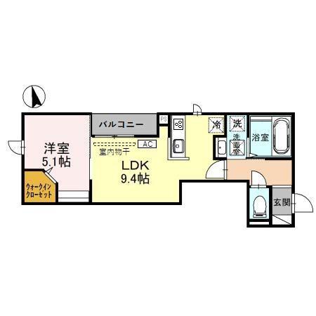 富山地鉄富山港線 奥田中学校前駅 徒歩6分 2階建 築3年(1LDK/1階)の間取り写真