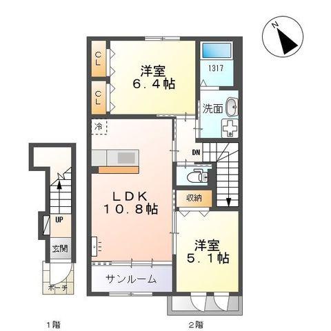 フォレットA(2LDK/2階)の間取り写真