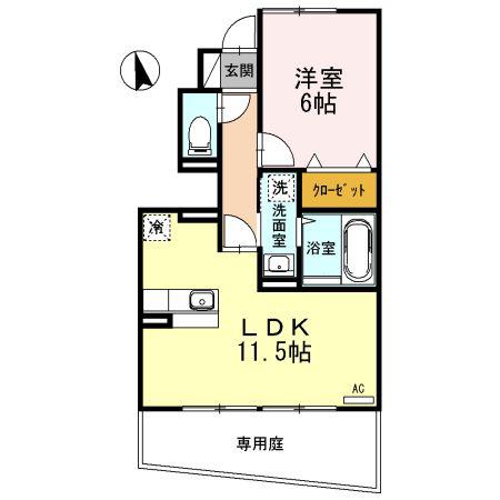 富山地鉄不二越上滝 南富山駅 徒歩20分 2階建 築14年(1LDK/1階)の間取り写真