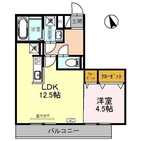 COCO上米島(1LDK/2階)の間取り写真